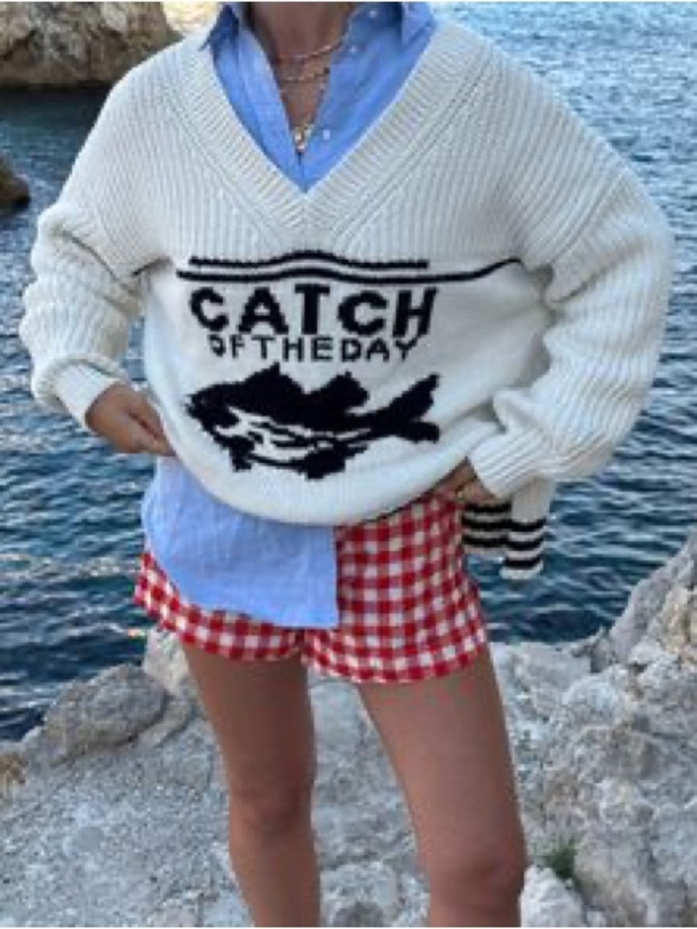 Anthropologie Maeve Catch of the Day Viral Linen Preppy Sweater M - Picture 2 of 15